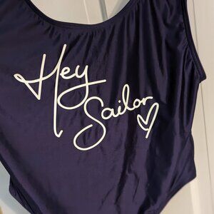 MINKPINK Hey Sailor Ladies One Piece Polyester Swimsuit Navy & White sz M